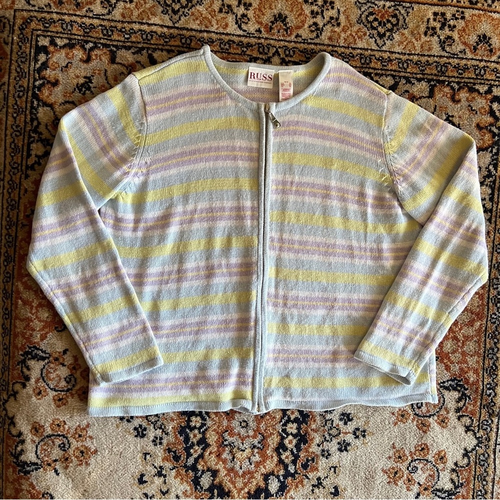 Liz Claiborne Russ Pastel Striped Zip Cardigan